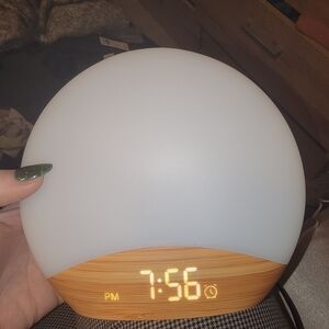 LED Sunrise Alarm Clock with Wood-Effect Base - White/Light Wood